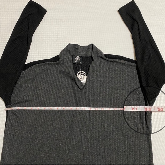 Bobeau Colorblock Open Front Waffle Knit Cardigan Charcoal/Black Size M - Picture 10 of 12